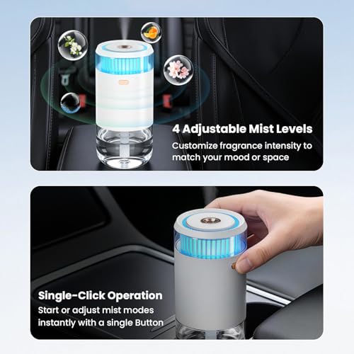 Image of Portronics Magma Go 2-in-1 Portable Ultrasonic Aroma Diffuser & Humidifier, 135ml Capacity, Type-C Powered, 4 Mist Modes, LED Ambient Light, Mini Essential Oil Diffuser for Car, Desk & Bedroom