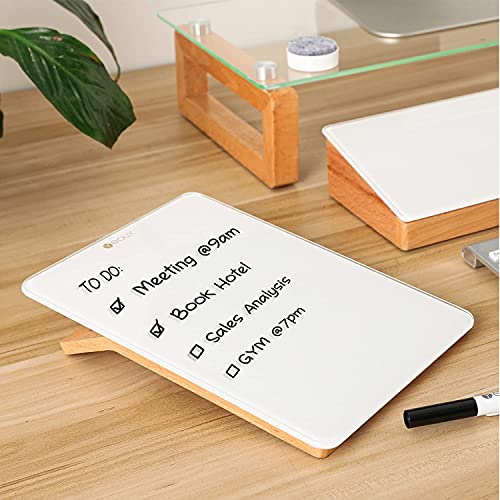 Desktop Glass Whiteboard With Reversable Wood Stand, Tabletop Small Portable Dry Erase White Board Easel, Reusable Desk Notepad 9.5"X6.7" For Office, Home, School, Marker&Eraser Included, Yeoux* #TOP6