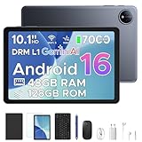 POPUX P10 Tablet 10 Pollici,48 GB RAM+128 GB ROM,Tablet Android 16 con Gemini AI,7000mAh, Unisoc T310 Quad-Core, 90Hz,8 MP + 5 MP,Doppi Altoparlanti,Cuffie,Tablet con Tastiera, Penna,Custodia-Grigio