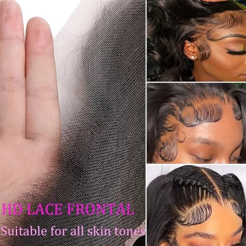 Extensiones de cabello humano negro con ondas y frontal HD 6