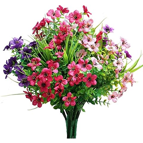 YXYQR 9pcs Artificial Flowers Outdoors UV Resistant Fake Plants Decoration in Bulk Outside Faux Flowers Greenery Plastic Silk Flowers for Porch Window Box Hanging Basket Window Box Farmhouse (Mixed) Cover