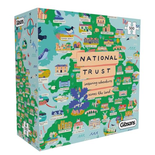 Gibsons National Trust Across the Land 500 Piece Jigsaw Puzzle for Adults – Colourful Educational Illustrated Map Adventure Artwork by Lauren Radley – Premium Sustainable Puzzle Made in UK/EU