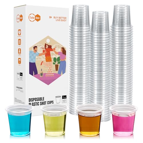Turbo Bee 1 oz Plastic Shot Glasses, 600 Counts, Disposable Mini Shot Cups