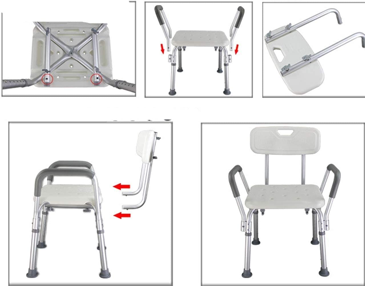 Silla de Ducha Altura Regulable con Respaldo y Apoyabrazos ortopédica, Ayuda para baño para Ancianos y discapacitados, Antideslizante, ergonómica, Ligera