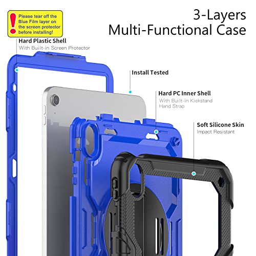 SIBEITU Case for ipad (A16) 11th/ 10th Generation10.9 Inch 2025/2022 with Screen Protector, Heavy Duty iPad Rugged Shockproof Cover with Stand & Strap for iPad 11/10 Gen Case, Blue