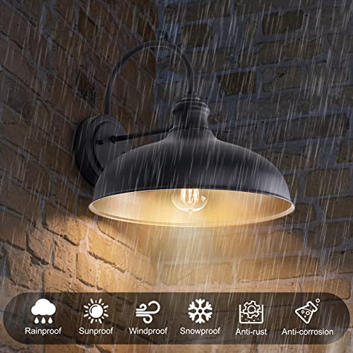 Goalplus 12" Outdoor Gooseneck Barn Light, Waterproof Farmhouse Wall Mount Light, Matte Black Finish Wall Porch Light With Brass Interior For Exterior, Patio, Garden, 1 Pack, Lm2209 #TOP1