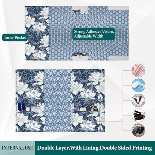 Lotus Flower Book Cover Protector for Paperback,Adjustable Soft Canvas Fabric Book Cover with Pocket Bookmark,Double Side Print Book Dust Jacket Covers for Hardcover Book Lovers Gift - Thumbnail 6