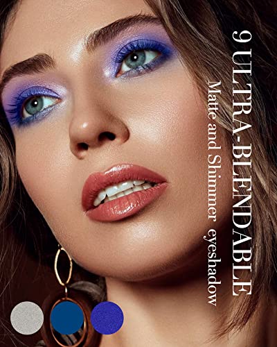 Maki Yika Blue Eyeshadow Palette, Blue Eye Shadow 9 Color Matte Shimmer Glitter Eye Makeup Palette, Pressed Powder Eyes Makeup Palette Long Lasting & High Pigmented (Blue) #TOP3