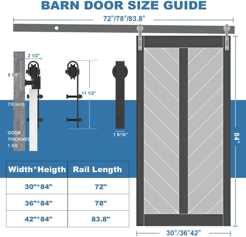 Miniatura 5 de Puertas de granero de vidrio de 42 x 84 pulgadas con kit de herrajes para puertas correderas incluido y asa, puerta interior de vidrio esmerilado