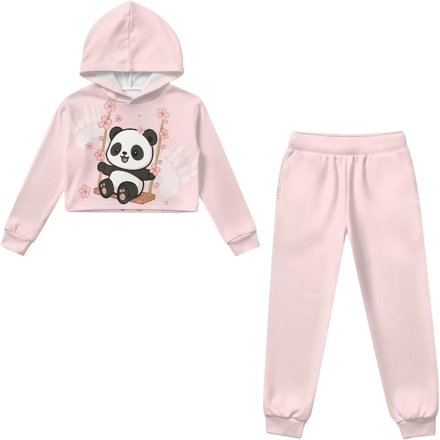 Girls Outfit Set Crop Top Hoodie and Jogger Pants Polyester Long Sleeve Athletic Outfit for Kids Wear(4-13Y)