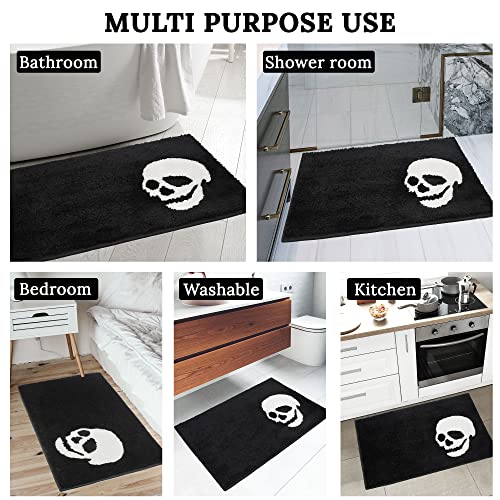 Black Bathroom Rug Fun Skull Halloween Bath Mat Nightmare Before Christmas Decor Microfiber Black White Bathroom Rugs For Tub Shower 20"X 32" #TOP7