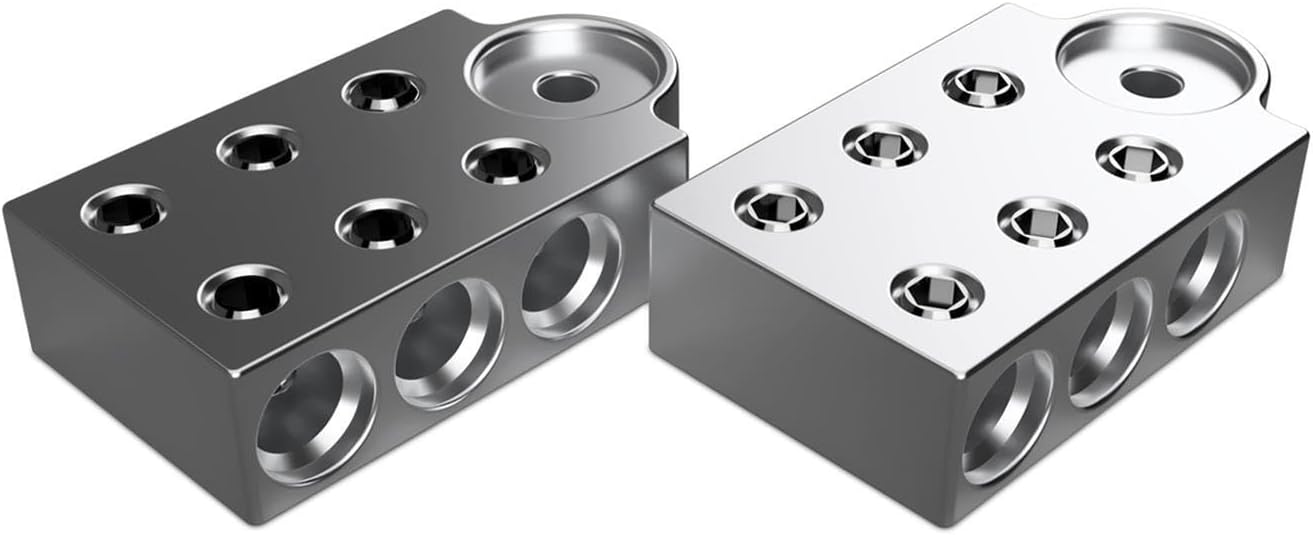 XS Power Batteries 600 Series Aluminum Terminal Blocks, 1/0, 6 Spots, M6/M8 Bolts, Pair