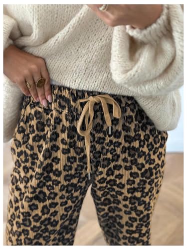 MakeMeChic Women's Cheetah Print Corduroy Pants Tapered Leopard Sweatpants3