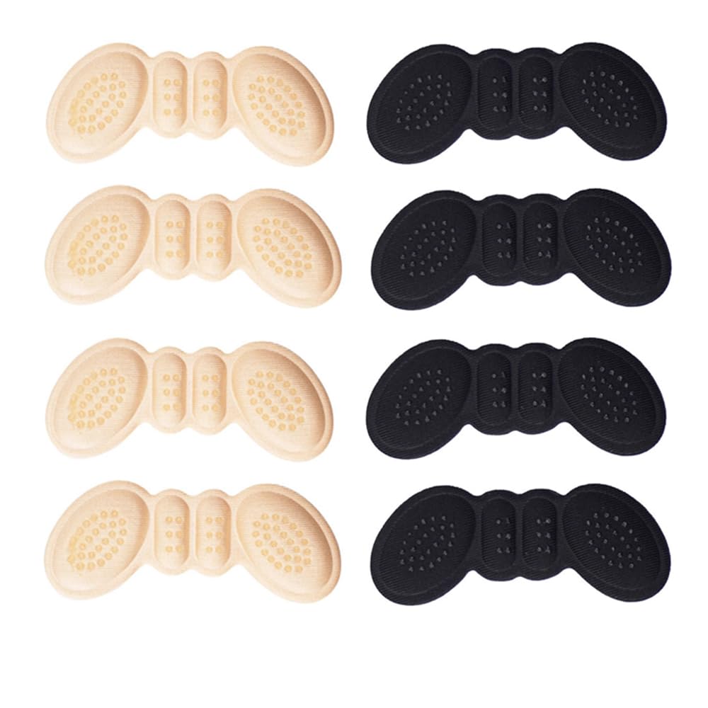 Heel Grips Liner Cushions Inserts for Loose Shoes, Heel Pads Snugs for Shoe Too Big Men Women, Filler Improved Shoe Fit and Comfort, Prevent Rubbing Blisters Heel Slipping (4 Pairs) Beige+Black