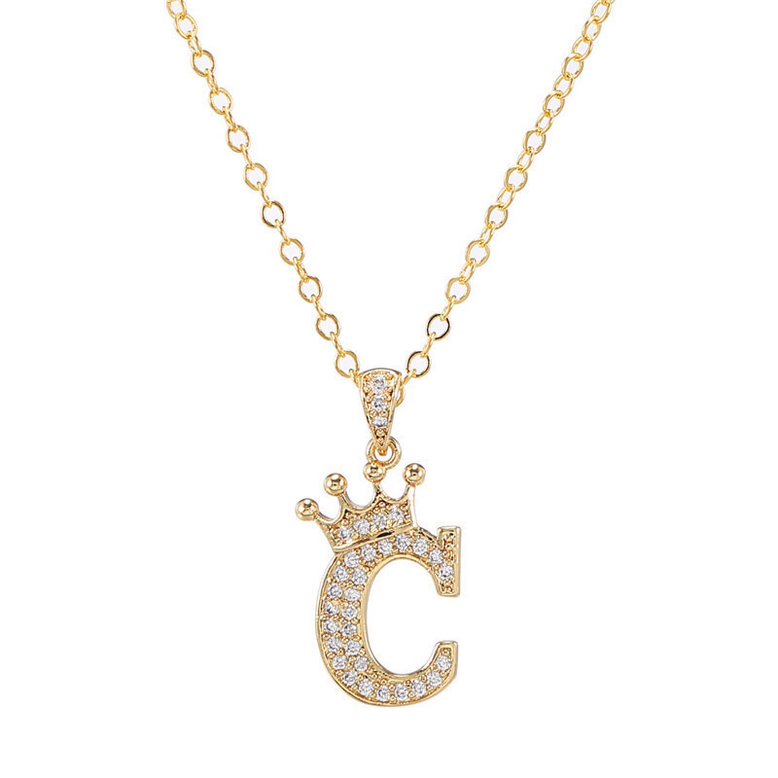 Pingyongchang Letter A-Z pendant necklace Crown letter pendant Charming initials chain necklace, inlaid crystal letter necklace