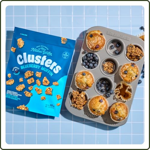 Image of Nature's Garden Blueberry Muffin Clusters, 32oz Pouch - Big Chunky Nut & Oat Bites with Cashews, Almonds, Chia & Real Blueberries - Gluten-Free and Kosher Snacks for Adults & Kids