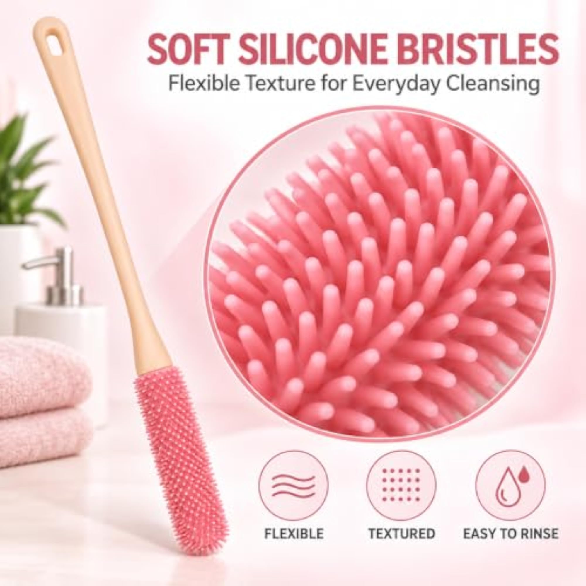 Long Handle Silicone Foot & Toe Cleaning Brush, Bath Accessory