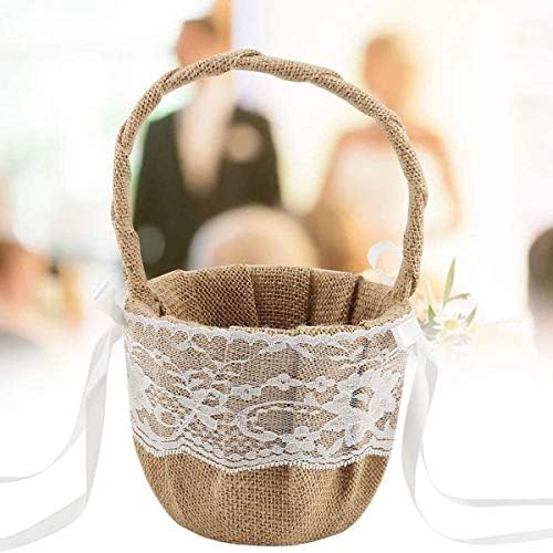 Smavles Wedding Ring Pillow Wedding Ring Cushion and Wedding Basket Flower Girl Baskets Romantic Jute Lace Bow Wedding Supply Decoration