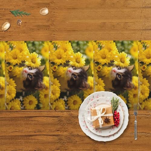 Chemin de table de Noël intérieur extérieur déco table de fête chat 35x152
