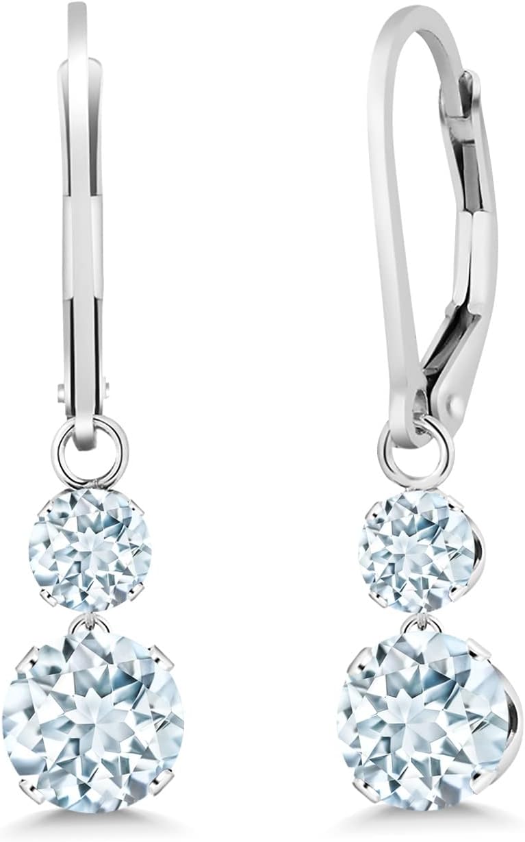 Gem Stone King 925 Sterling Silver Sky Blue Aquamarine Drop Dangle Earrings For Women (1.94 Cttw, Gemstone March Birthstone, Round 6MM and 4MM)