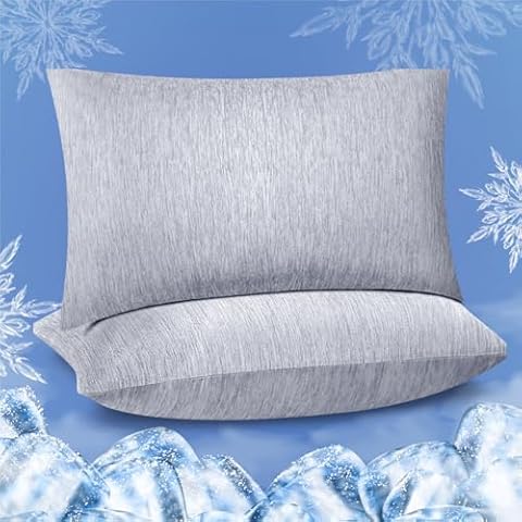Fittia Cooling Pillow Cases for Hot Sleepers, 2 Pack King Size, Breathable Cooling Pillow Covers with Hidden Zipper, Both Sides Q-Max>0.45, Ideal for Night Sweats, Grey Cover