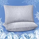 Fittia Cooling Pillow Cases for Hot Sleepers, 2 Pack Standard Size, Breathable Cooling Pillow Covers with Hidden Zipper, Both Sides Q-Max>0.45, Ideal for Night Sweats, Grey