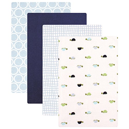 Image of Luvable Friends Unisex Baby Cotton Flannel Receiving Blankets, Turtle 4-Pack, One Size