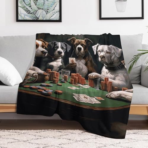 Couverture flanelle imprimé chiens poker : idée cadeau originale lit canapé