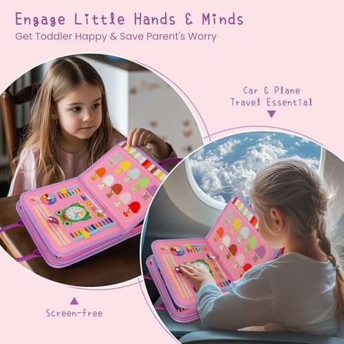 Image of WOODENFUN Busy Board Montessori Toys for Boy Girl Birthday Gifts, Busy Book Learning Sensory Easter Toys for Toddlers, Toddler Travel Autism Educational Activities Fine Motor Skills