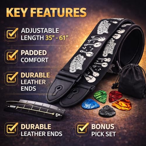 Image of MOCKING BIRD Guitar Belt with guitar wall mount hanger Adjustable Buckle Guitar strap for acoustic Guitar Electric Guitar bass Guitar Hanger with Colourful Plectrum picks
