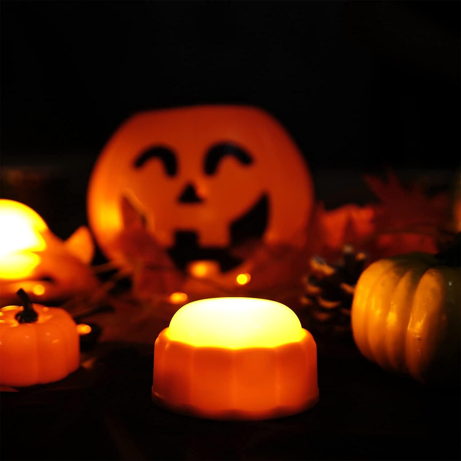 Homemory Halloween Bright LED Pumpkin Lights with Remote Control and Timers, Jack O’ Lantern Lights Battery Operated for Halloween, Fall Decorations, Orange, Outdoor, Set of 4