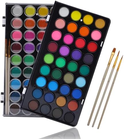 Artecho Aquarellfarben 36 Farben mit 3 Pinsel, Tragbar und Einfach zu Bedienen, Ideal für Künstler, Hobbymaler, Schule, Kunstunterricht.