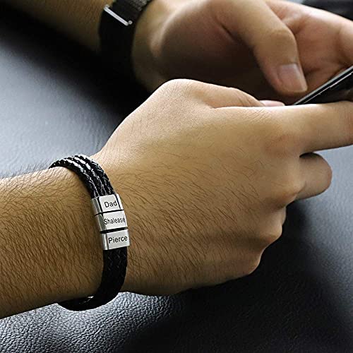 Lagofit Personalized Fathers Gifts Custom Bracelet For Men With 1-8 Names Braid Leather Bracelet Engraved Family Names Bracelet Customized Gifts For Dad #TOP5