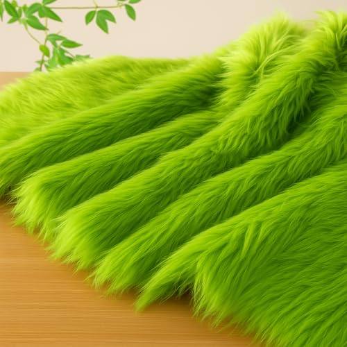 Faux Fur Fluffy Crafts Fabric 23.6x59 inch Green, Long Pile Shaggy Fur Fabric for Costume, Halloween Decoration, Home Sewing, Craft Arts Supply, Upholstery, Christmas Plush Furry Material