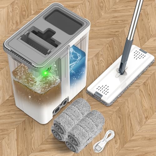 Mop and Bucket Set with AUTO Pump, 3-Zone Separate Dirty