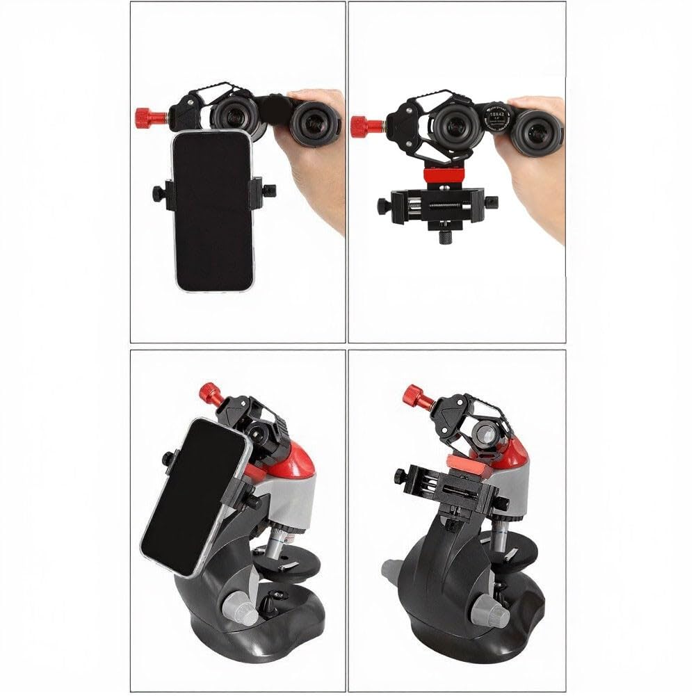 Adattatore per smartphone a 3 assi per telescopio oculare 20-60 mm, supporto per cellulare in alluminio per microscopio binocolo con regolazione fine XYZ, rosso e nero