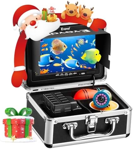 Eyoyo Underwater Fishing Camera 7 inch LCD Monitor Fish Finder Waterproof 1000TVL Fishing Camera 12pcs Infrared Lights for Lake, Boat, Ice Fishing