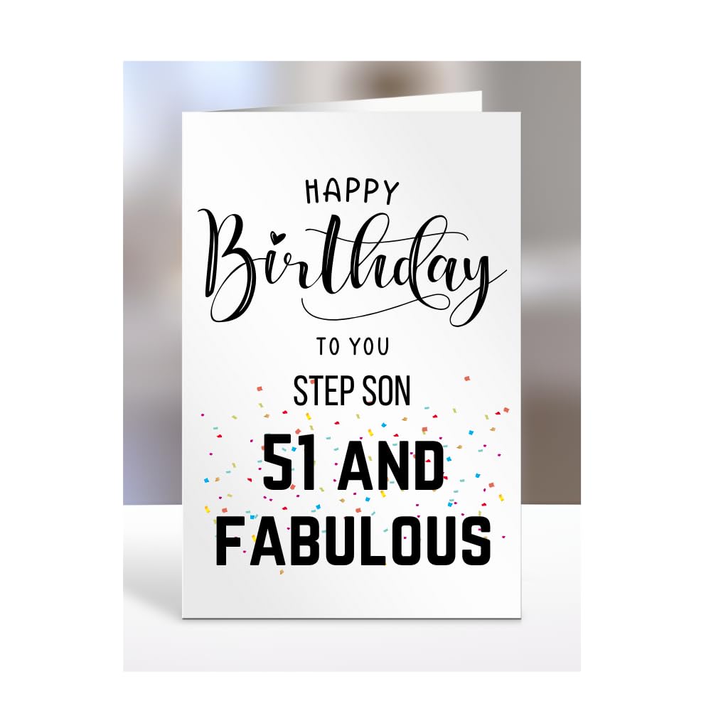 51st Birthday Card for Step Son, Happy Birthday, Gifts for Men or Women, Presents for Christmas, 51 and fabulous, 51 years old, Greetings Card, A5-101a_186 — image 1