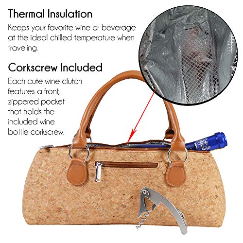 Image of Primeware Wine Clutch Bag (Thermal Insulated) Trendy Women's Carry Tote | Holds Red & White 750mL Bottles | Trendy Fashion | Incl. Portable Waiter-Style Corkscrew