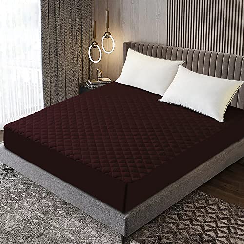 Image of Glassiano Sapphire Waterproof Quilted Mattress Protector 84x72 Inch for Double Bed King Size - Ultra Soft & Hypoallergenic Mattress Cover (Coffee - 1 Pcs)