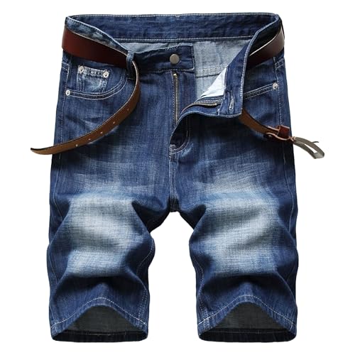 Men's Street Style Jean Shorts Fashion Ripped Knee Lenght Half Jeans Distressed Classic Fit Frayed Short Jean Pants (Bluee1,Small)