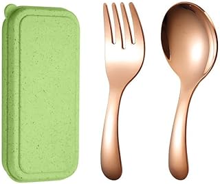 Juego de cubiertos portátiles aptos para niños Mini cuchara y tenedor de acero inoxidable para la hora de comer (oro rosa)