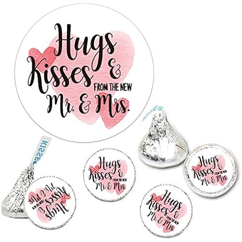 Chocolate Drop Labels Stickers, Hugs & Kisses from The New Mr. & Mrs, 180 Pack, Fits Hershey's Kisses Party Favors, Wedding Stickers for Weddings, Bridal Shower Engagement Party. Cover
