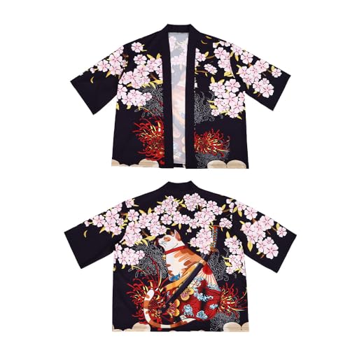 Mavikim 2 Piece Japanese Kimono Jacket With Shorts Open Front Sakura Haori Set Cardigan Yukata Suits Beachwear - Thumbnail 5