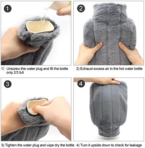 OWOZOI Hand-in Pocket Hot Water Bottle with Soft Furry Cover, 2L Large Capacity, Hot Water Bag for Pain Relief, Hand Warmer, Gifts for Women Childrens Elder, Hot Therapy , Dark Grey
