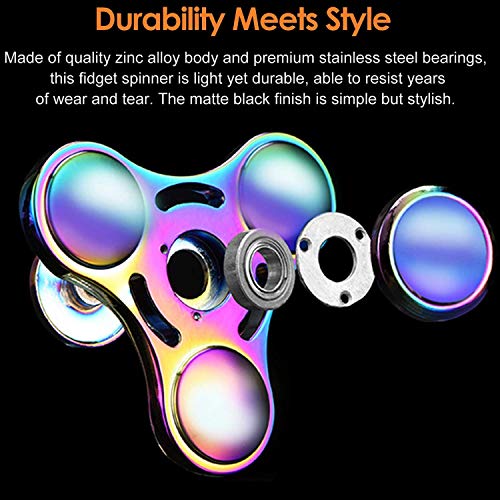 Image of 5 Pack Metal Fidget Spinners Pack Stress Relief Toys for Kids Adults, Rainbow Finger Hand Spinner Bulk Set Sensory Desk Toy, Cool Gadget Christmas Stocking Filler Stuffer Birthday Gifts Party Favor