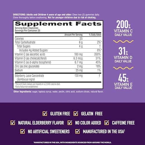 Image of Airborne Elderberry Immune Support Zinc, Vitamin C, D & E Gummies, 130ct