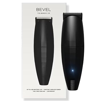 Bevel Beard Travel Trimmer SE for Men - Lightweight Cordless Mustache Trimmer, 4 Hour Rechargeable Battery Life, Tool Free Adjustable Zero Gapped Blade, Barber Supplies, Black Packaging May Vary