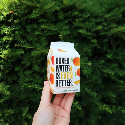 Image of Mango Boxed Water 8.5 oz. (24 Pack) - Better Than Premium Plastic, BPA-Free, Refillable Cartons, Sustainable Alternative, Mini Carton for Kids, Lunchbox Ready
