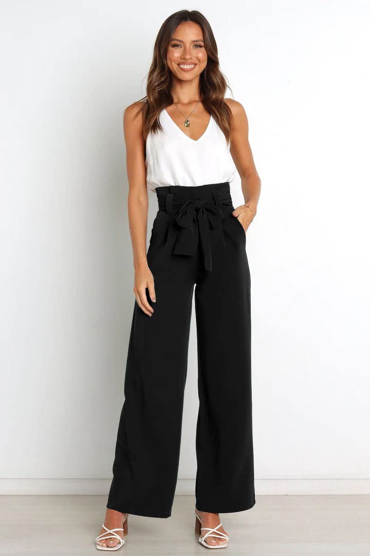 Donna Pantaloni Stile OL Office Wear da Pendolare Fluidi da Lavoro Con Cintura a Gamba Larga